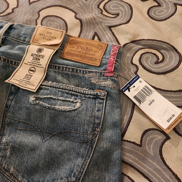 SOLD! Polo Ralph Lauren Mens Sulivan Slim Patchwork Bandana Distressed Jean 3430 - Picture 9 of 12